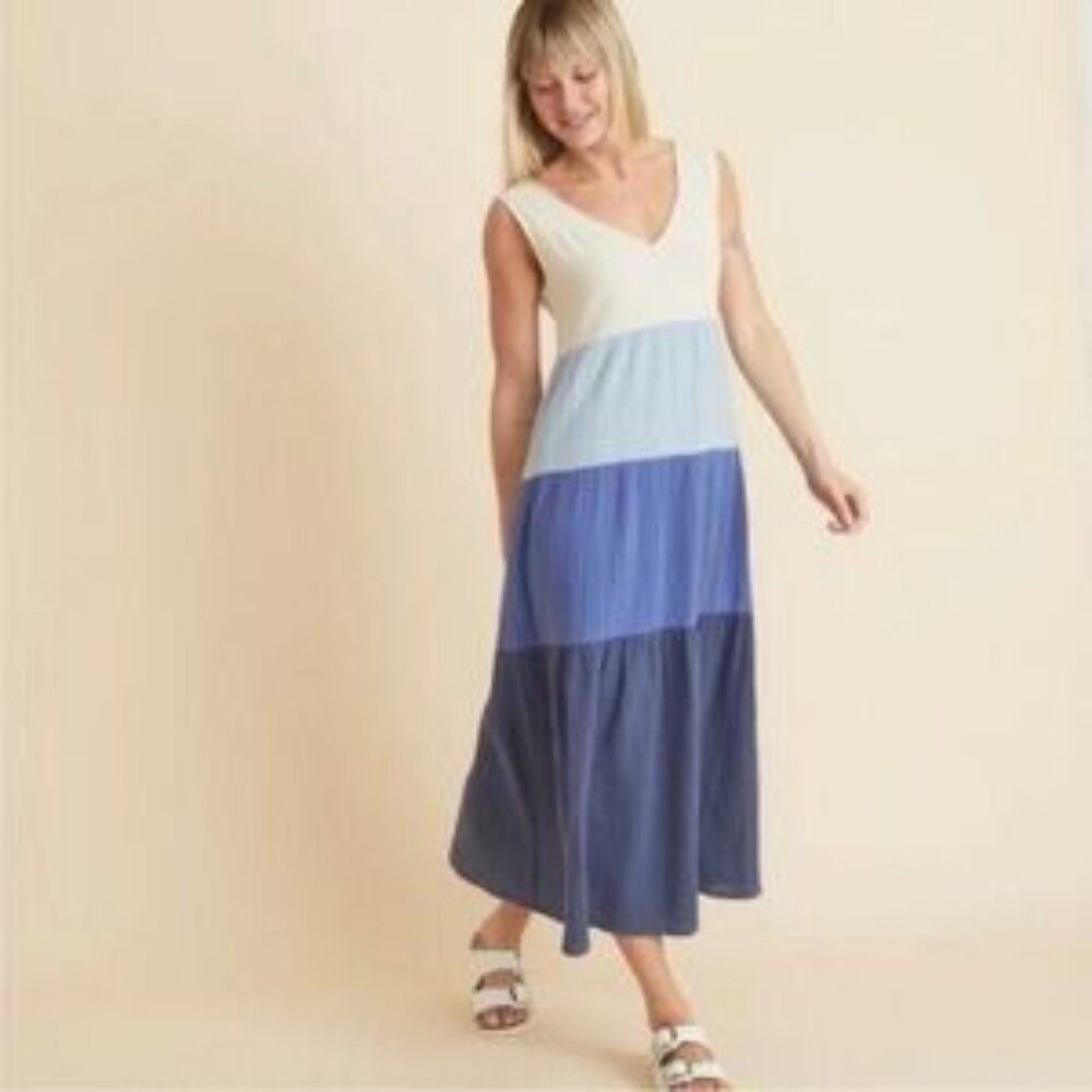Marine Layer Corinne Maxi Dress in Blue Colorblock - Large